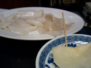 烏賊刺しと梨
